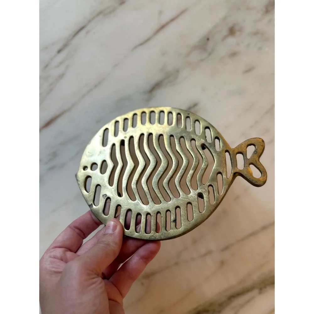 Vintage Brass Fish Trivet Tropical Fish Coastal Kitchen Decor